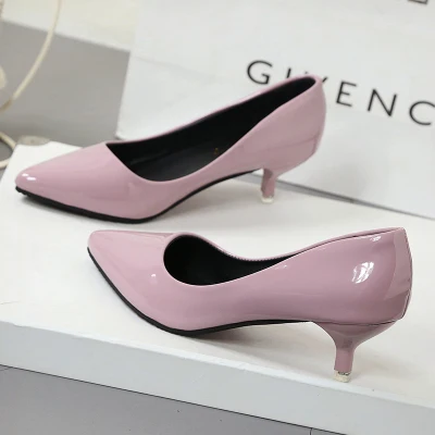 pink 4cm Новинка; сезон весна-осень; женские тонкие туфли в Корейском стиле; модные женские туфли на высоком каблуке с острым носком и бантом - Цвет: pink 4cm