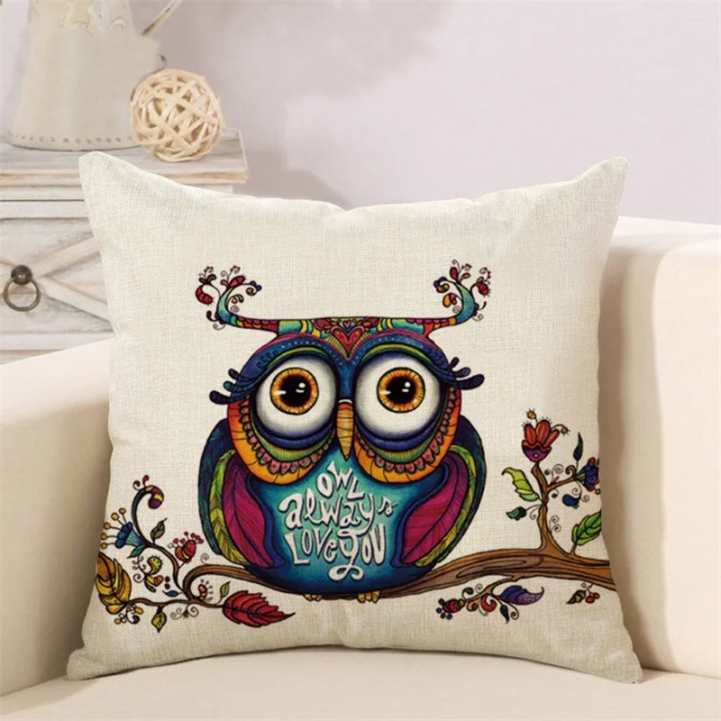 Наволочка ADQKCLY Lover's Owl из полиэстера и льна мультяшная сова украшения для дома