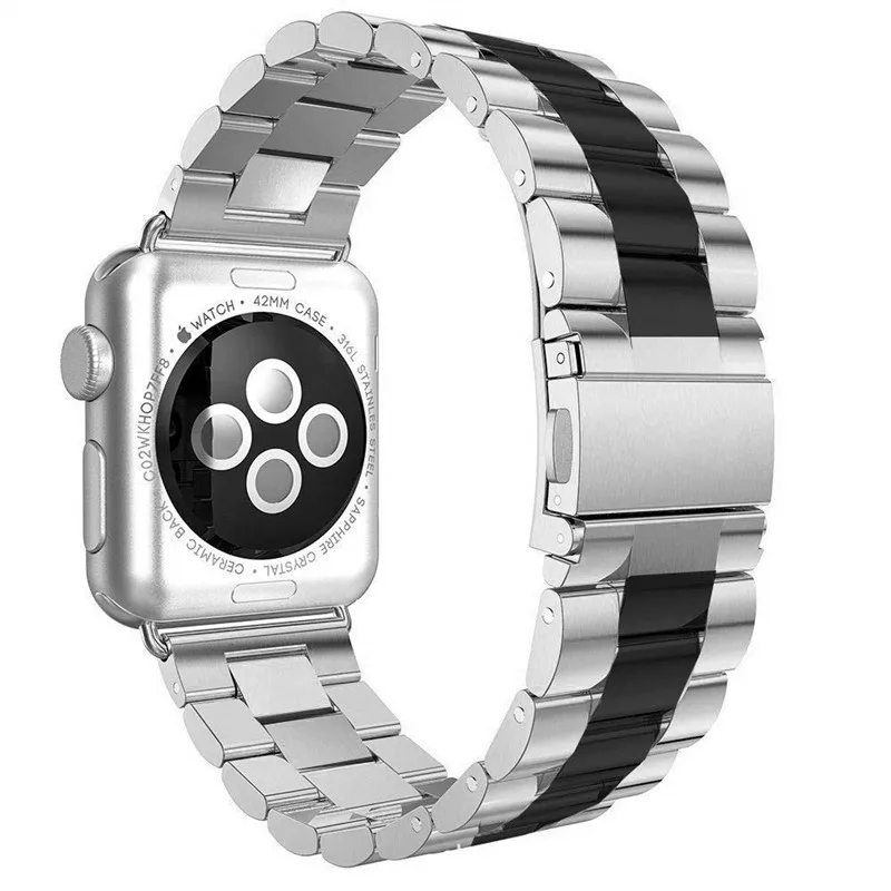 Ремешок для наручных часов Apple Watch, версии 4 ремешок 42 мм 44 Нержавеющая сталь металлический сменный ремешок на запястье для наручных часов iWatch серии 3/2/1 38 мм 40 мм - Цвет ремешка: silver black