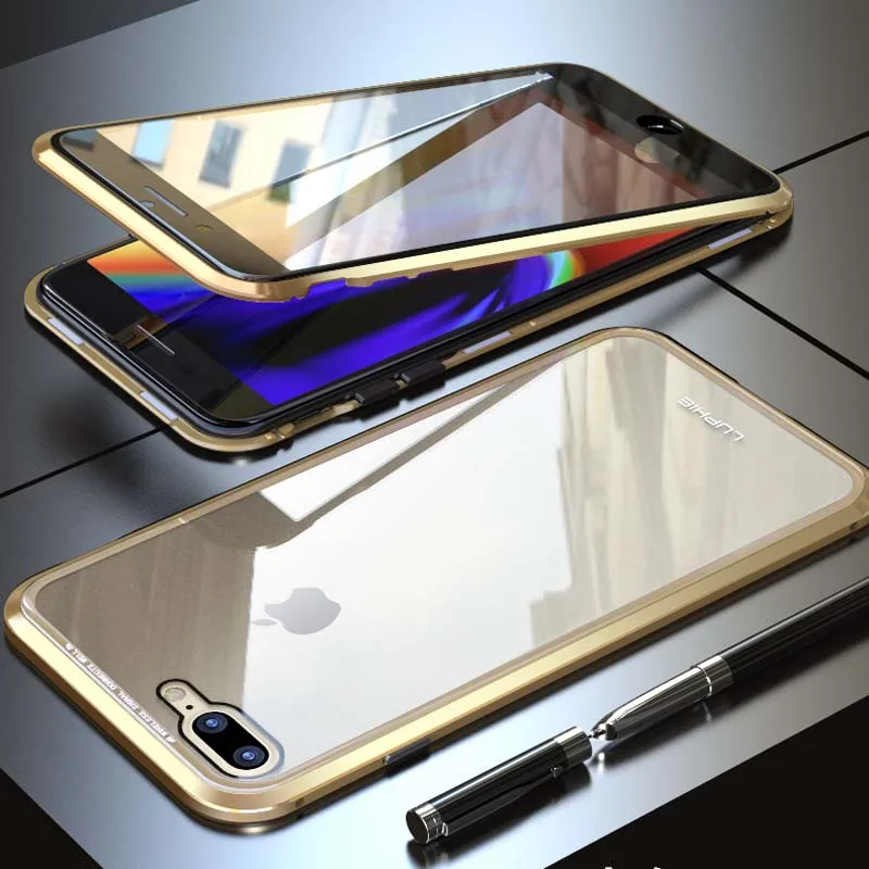 golden Роскошный защитный Магнитный чехол для телефона на 360 градусов для iPhone XS Max X 7 8 Plus XS брендовый мужской чехол для телефона JS0639 - Цвет: golden