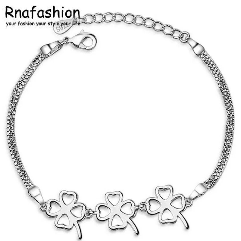 Браслет RNAFASHION из серебра 925 пробы с четырехлистным клевером браслеты-манжеты для