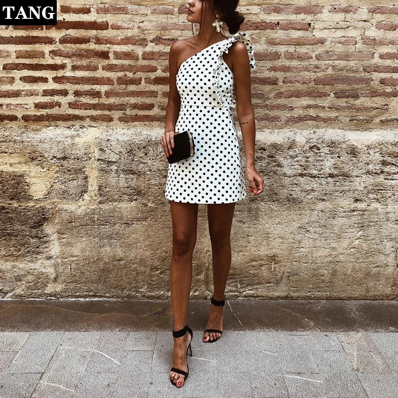 2019 летнее новое платье в горошек с принтом женское сексуальное тонкое одним