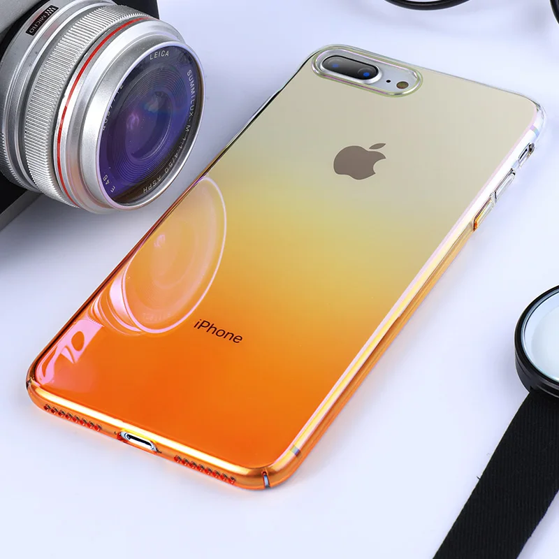 Orange Голубой-лучевой Градиент прозрачный чехол для телефона для iPhone 11 8 7 6 6s Plus прозрачный жесткий PC задняя крышка для iPhone XS MAX XR X Coque capa - Цвет: Orange
