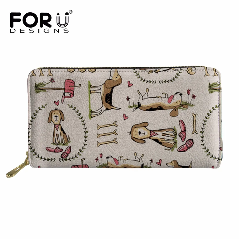 

FORUDESIGNS Wallet Women Beagles 3D Printing Long Purse Ladies Kawaii Puppy Pattern Coin Pocket for Females Money Bag Zipper