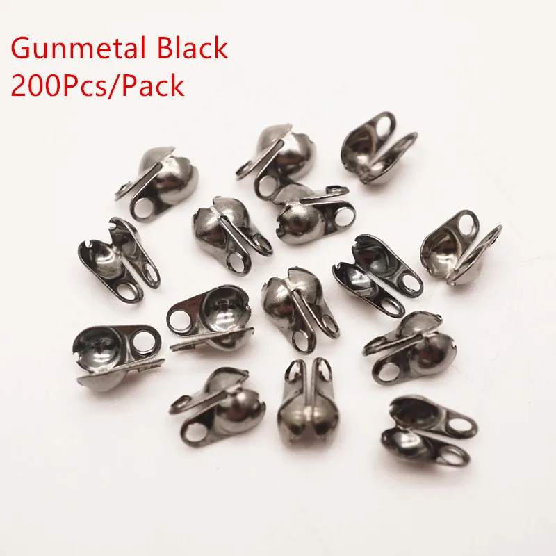 Gunmetal End Crimp 200 шт, 1,5 мм, 2 мм, 2,4 мм, 3,2 мм, ювелирное изделие, покрытое серебром и золотом, концевые бусины, Шариковая цепь, соединитель, застежка, фурнитура - Цвет: Gunmetal End Crimp