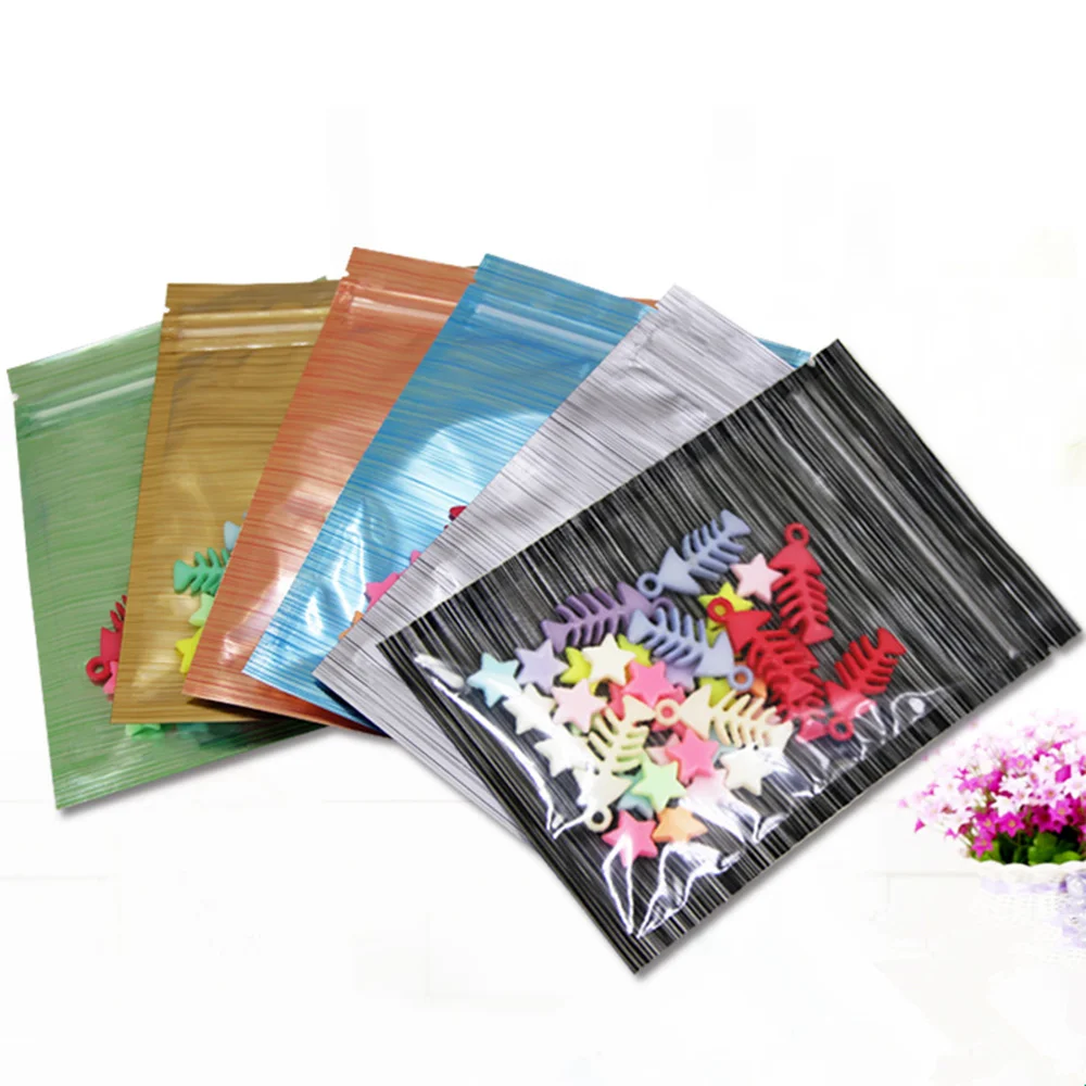 

200Pcs Colorful Front Clear Aluminum Foil Zip Lock Packaging Bags with Wiredrawing Design Mylar Foil Zipper Packing Pouches