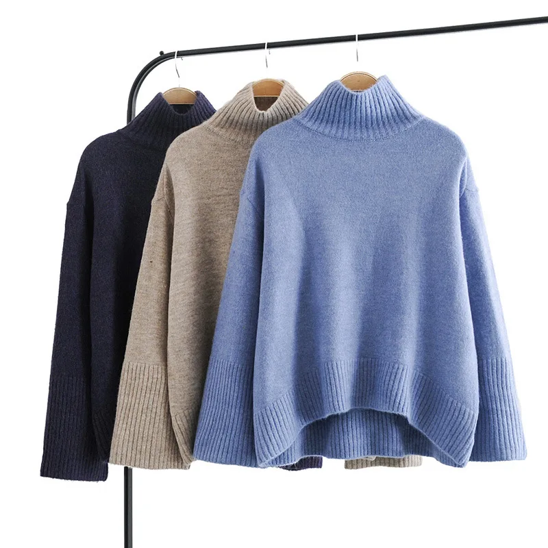 2018 модные осенне-зимние Свитер с воротником Для женщин длинным рукавом Свободные
