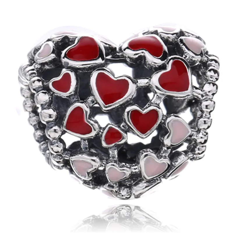 Enamel Charm Lovecabin Дания Весна серебро открыть мое сердце проложить клип многоцветный Цирконий амулеты зажимы 925 пробы серебряные ювелирные изделия - Цвет: Enamel Charm