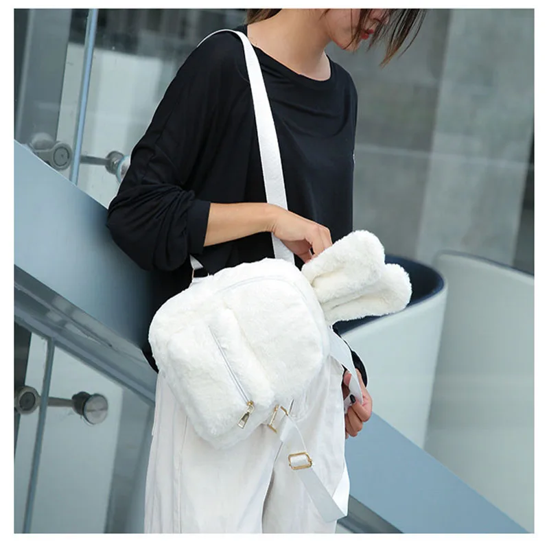 Детские Мини-рюкзаки из искусственного меха с кроличьими ушками сумки на плечо