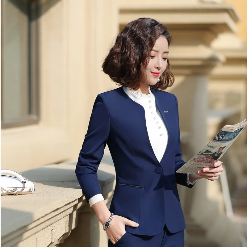 Элегантные темно-синие Формальные блейзеры и куртки пальто для женщин деловая