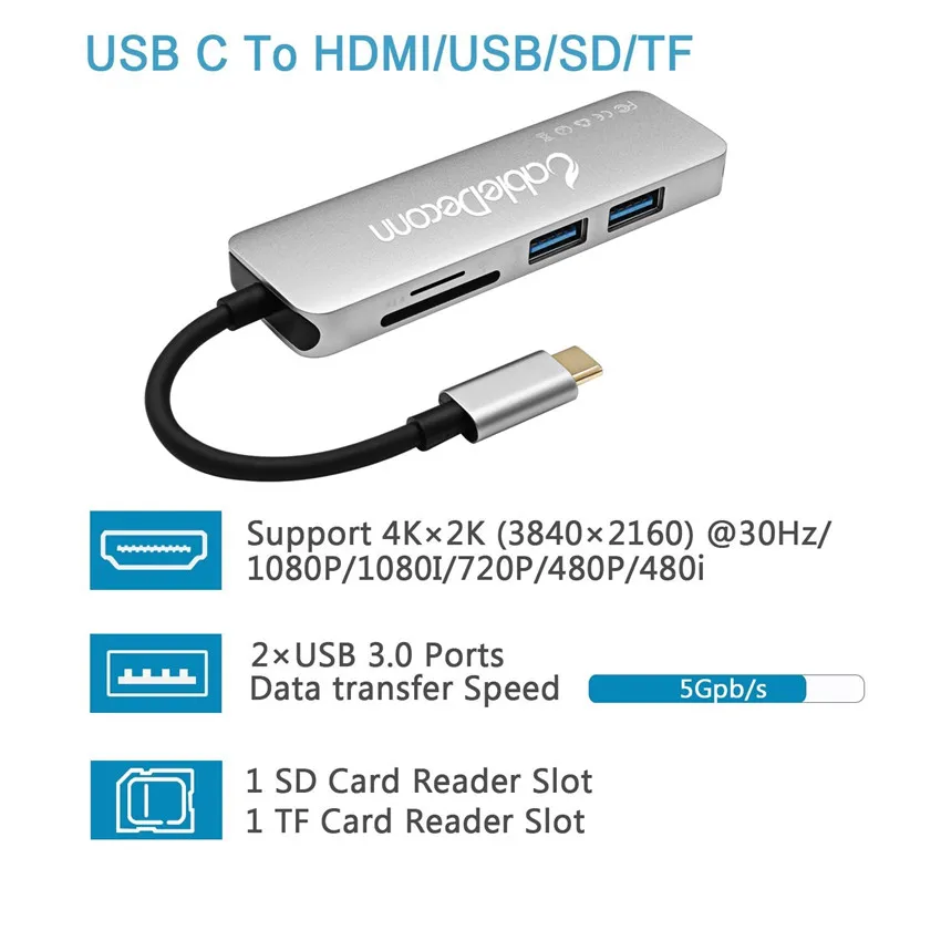 Док станция Thunderbolt 3 hub usbc Type C для HDMI кабель USB 0 sd карта 5 в 1 разветвитель адаптера
