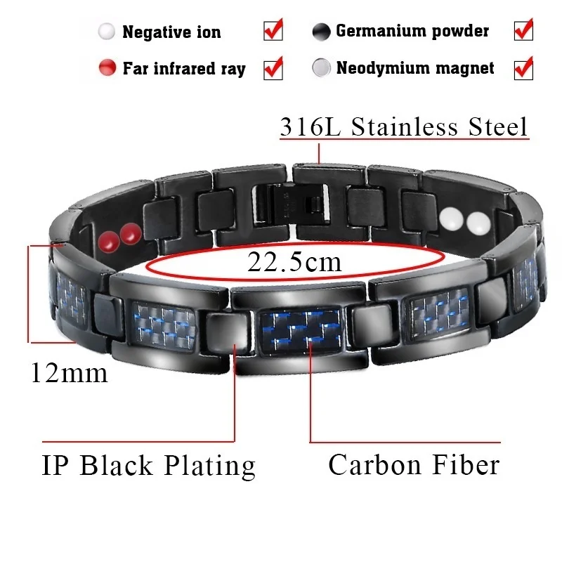 Целебные магнитные браслеты баланс здоровья из углеродного волокна синие
