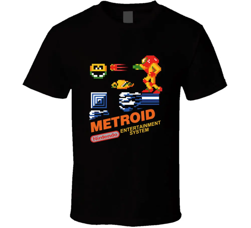 

Metroid NES BOX Art Video Game T Shirt Tee Retro Vintage Gamers Gift Loose Cotton T-Shirt For Men Cool Tops T Shirts