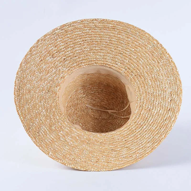 2019 New Elegant Women Summer Hat Black Orange Ribbon Classical Ladies Wheat Straw Hat Flat Top Sun Beach Hat Kentucky Derby Hat