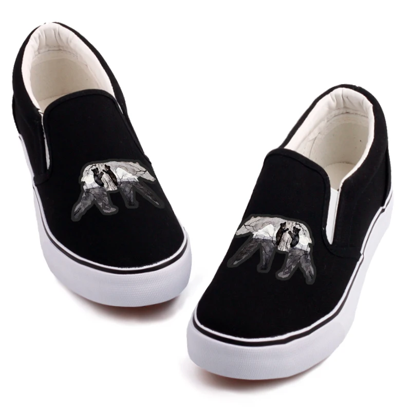Kawaii Mom And Son Bear Printed Casual Loafers Shoes Custom Cartoon Graffiti Couples Canvas Slip-on Zapatos Mujer | Обувь
