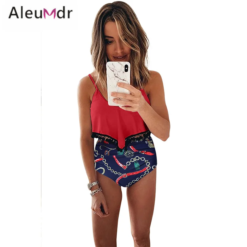 Aleumdr Новый Купальники для малышек Женский Черный Принт Высокая талия Купальник