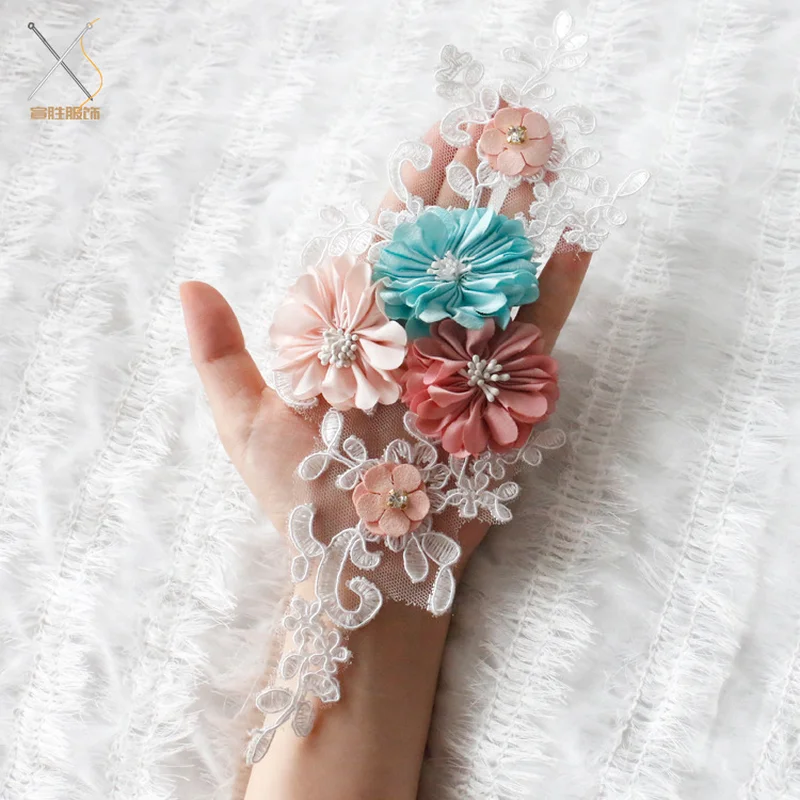 GLace Embroidered Lace Trim 3D Colorful Flowers Pearl Ribbon Fabric Handmade Sewing Craft For Costume Hat Decoration TX774 | Дом и сад