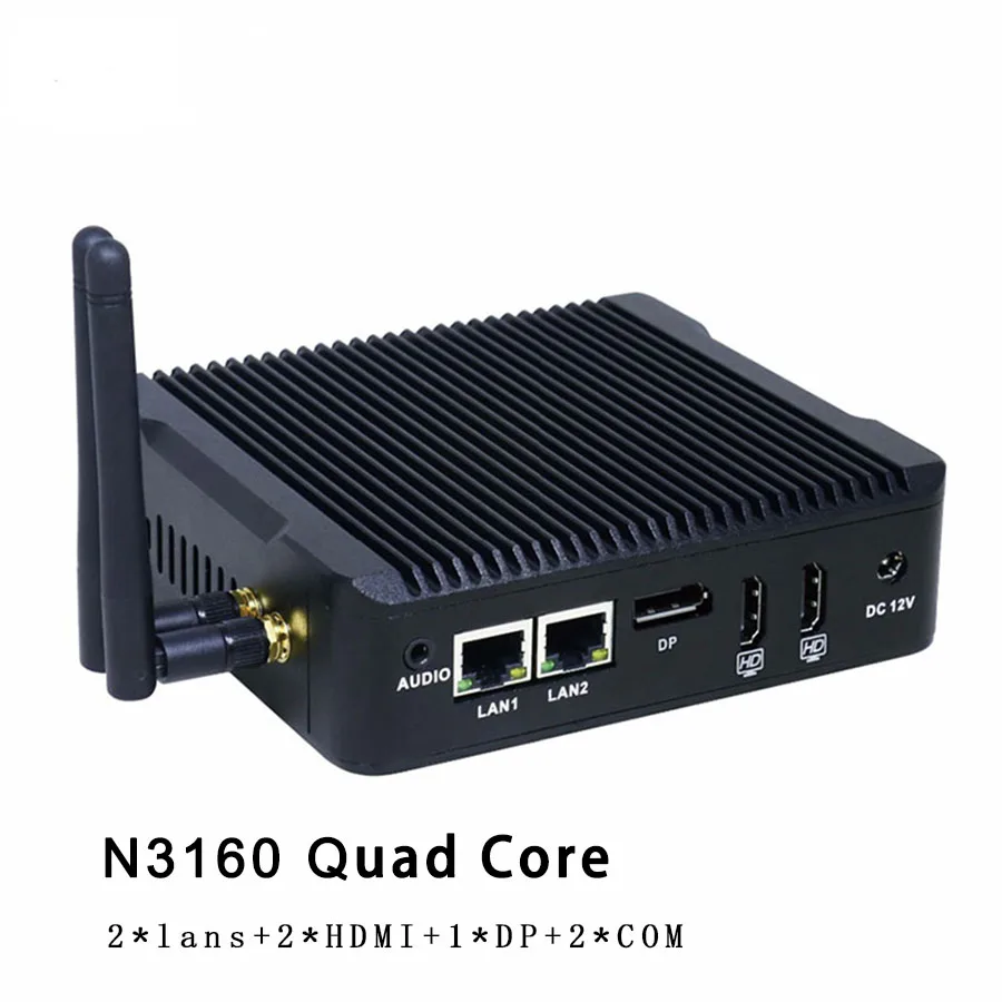 Маленький ПК двойной NIC ITX N3160 Мини Windows четырехъядерный микро размер ладони