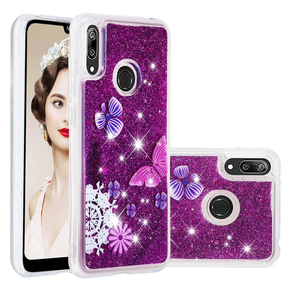 Etui huawei Y5 Y6 Y7 Y9 Prime чехол для телефона с блестящей совой динамичный жидкий зыбучий песок чехол для huawei Y5 Y6 Y7 чехол