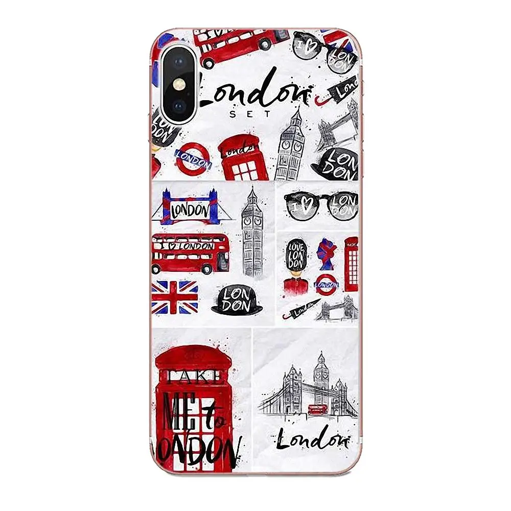 Мягкий модный Чехол для мобильного телефона London Big Ben Bus Samsung Galaxy Note 5 8 9 S3 S4 S5 S6 S7 S8 S9