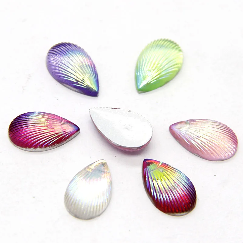 

New 40pcs 8*13mm Mixed Teardrop Shell Line AB Color Flatback Kawaii Resin Cabochon DIY Craft Wedding Decoration Embellishment