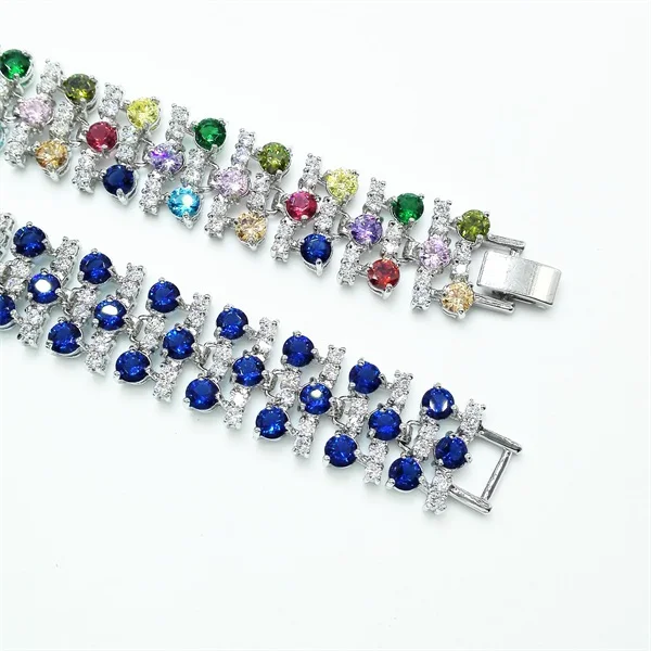 

Wholesale AAA Red Oval Cubic Zirconia Bracelet Rhodium Plated Colorful Zircon Strand Bracelets