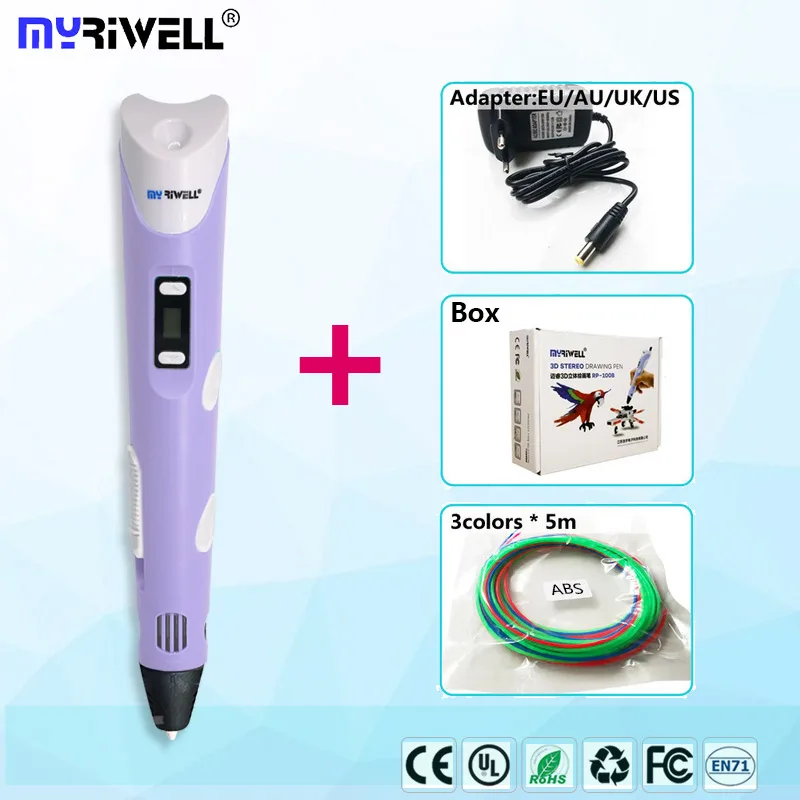 purple Myriwell ручка 3d Ручка 3d ручки и 200 м безопасная нить 3d Ручка для печати вдохновляют на творчество Модель Инструменты для рисования Рождественский подарок - Цвет: purple