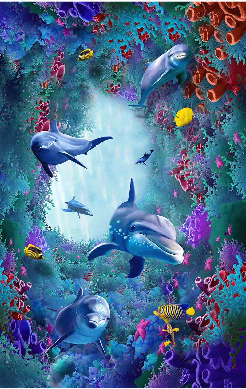 Настенные 3D обои Bacaz Sea World с изображением дельфина кораллов для туалета ванной