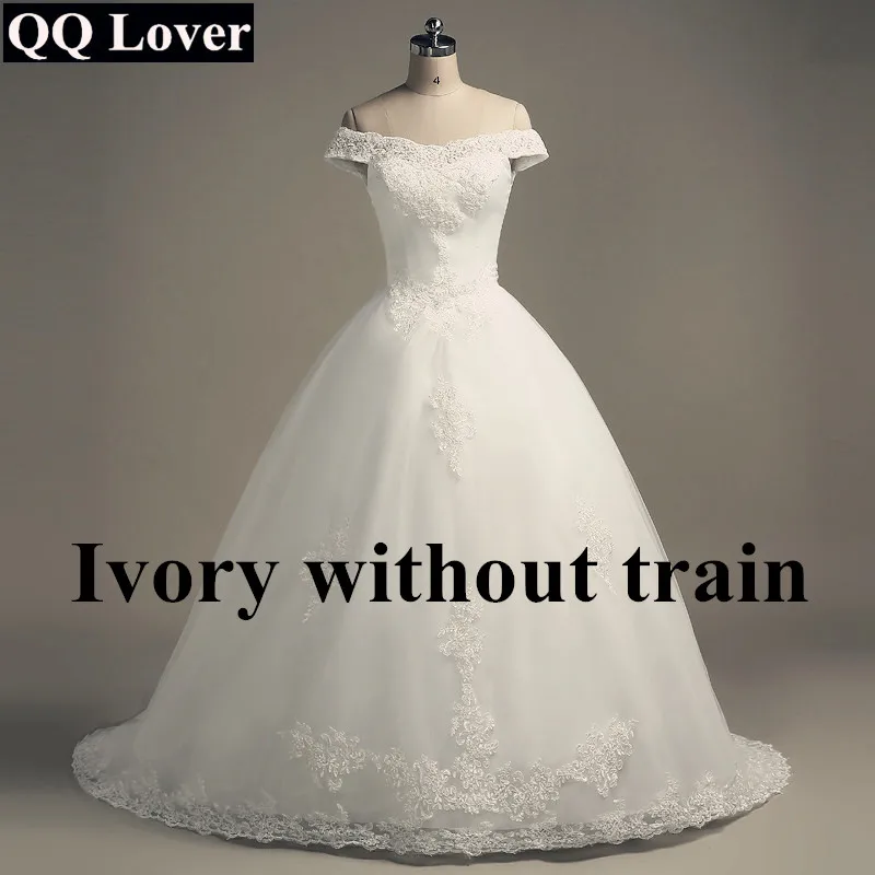 Ivory without train QQ Lover свадебное платье с открытыми плечами Vestido De Noiva свадебное платье с вырезом лодочкой - Цвет: Ivory without train