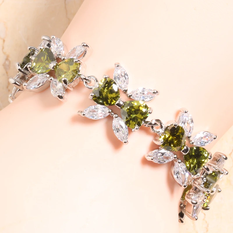 Классический браслет с зеленой бабочкой и цирконием посеребренный цепочкой Argent 6