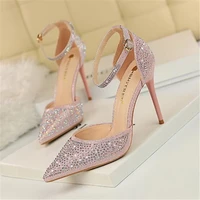 sweet high heels stiletto high heel shallow mouth pointed hollow a shiny rhinestone women sandals high heels sandals women shoes