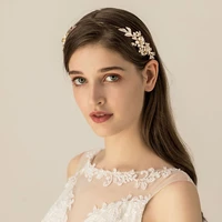 floralbride golden handmade wired rhinestone crystal freshwater pearls wedding headband bridal hair accessories women jewelry