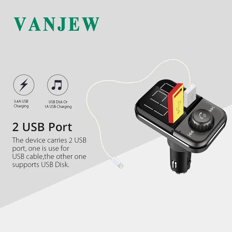VANJEW BT72 автомобильный Bluetooth fm-передатчик радио адаптер Модулятор MP3-плеер передатчики ручной работы USB TF карта 2 USB зарядное устройство