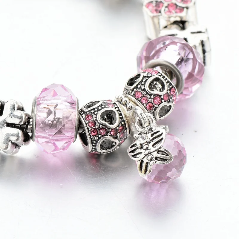 Модные ювелирные изделия розовые браслеты с подвесками женские серебряного