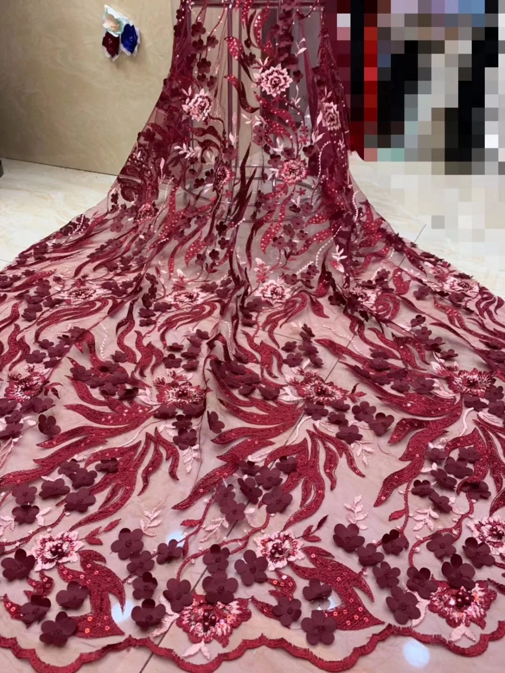 

2019 Latest Nigerian Beaded Laces Fabrics High Quality Tulle African Laces Fabric For Wedding French 3D Tulle Lace x4