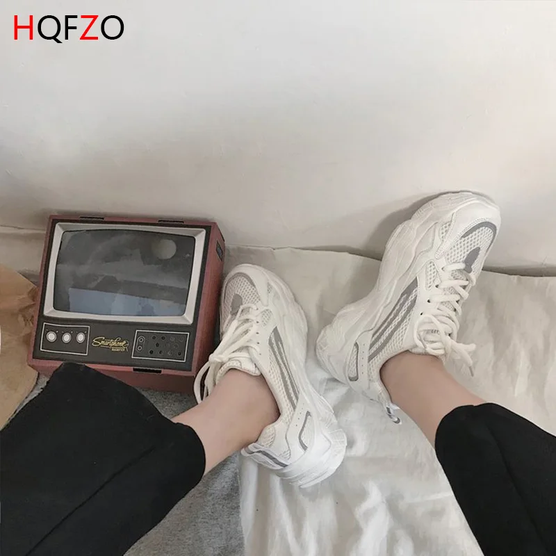 HQFZO/Повседневные Дышащие белые кроссовки из вулканизированной кожи; женские кроссовки на платформе; tenis feminino; сезон весна-осень; женская обувь - Цвет: white