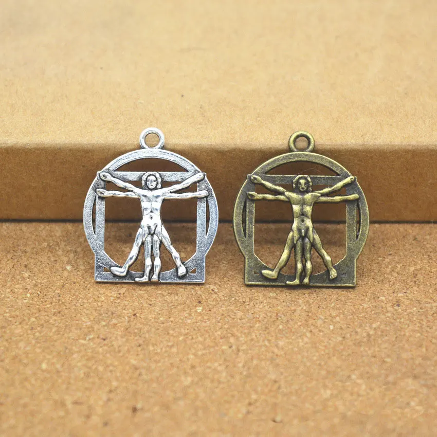 

RAINXTAR Fashion Vintage Alloy Charms Two Tone Da Vinci Human Pendant Charms 22*25mm 50pcs AAC1388