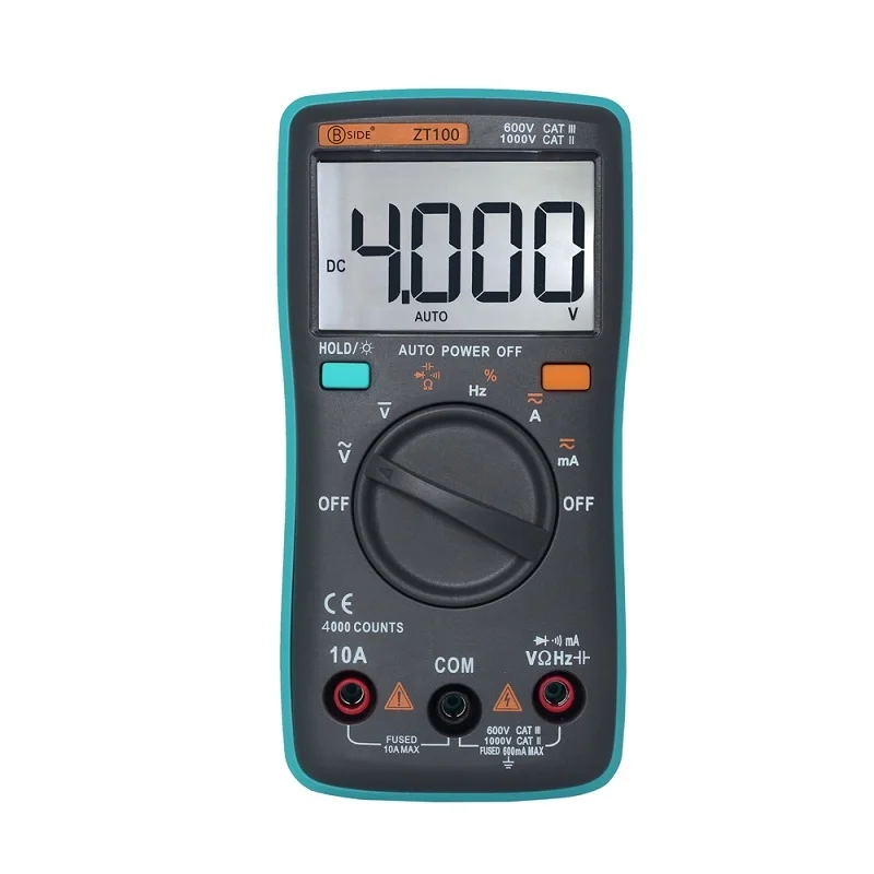 ZT100 ZT98 ZT100 ZT101 ZT102 Автоматический цифровой мультиметр 6000 отсчетов подсветка AC/DC Ток Напряжение ом тестер Портативный ЖК-экран метр - Цвет: ZT100
