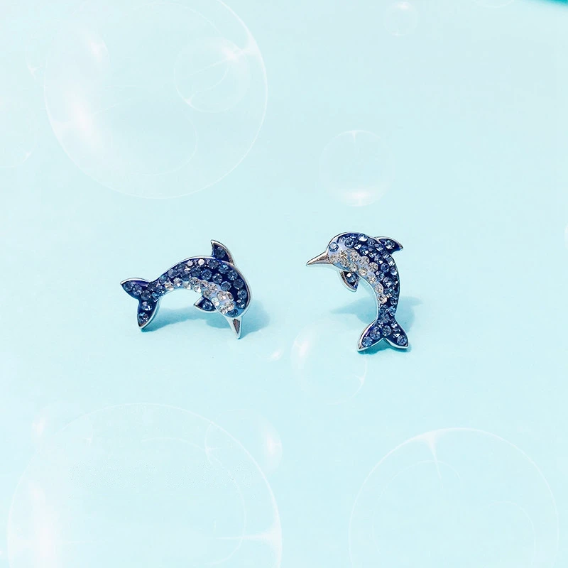 S925 Стерлинговое Серебро инкрустированные Хрустальный Дельфин серьги Модные