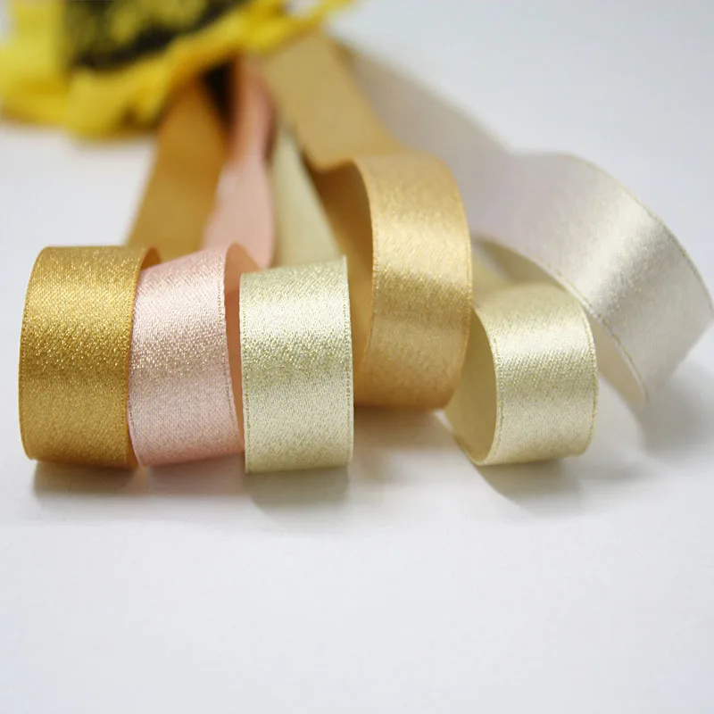 

1-1/2" double face gold glitter satin ribbon 38mm 10 yards wedding party decoration satin ribbons DIY gift wrapping tape
