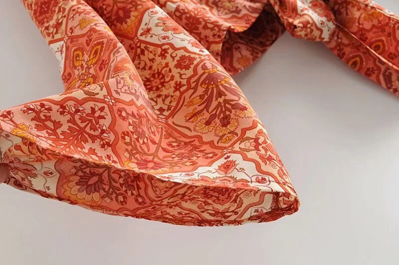 2019 женское богемное оранжевое кимоно с цветочным принтом рубашка расклешенными