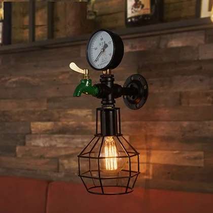 

Loft Style Iron Cage Water Pipe Lamp Edison Wall Sconce Industrial Vintage Wall Light Fixtures For Home Indoor Lighting
