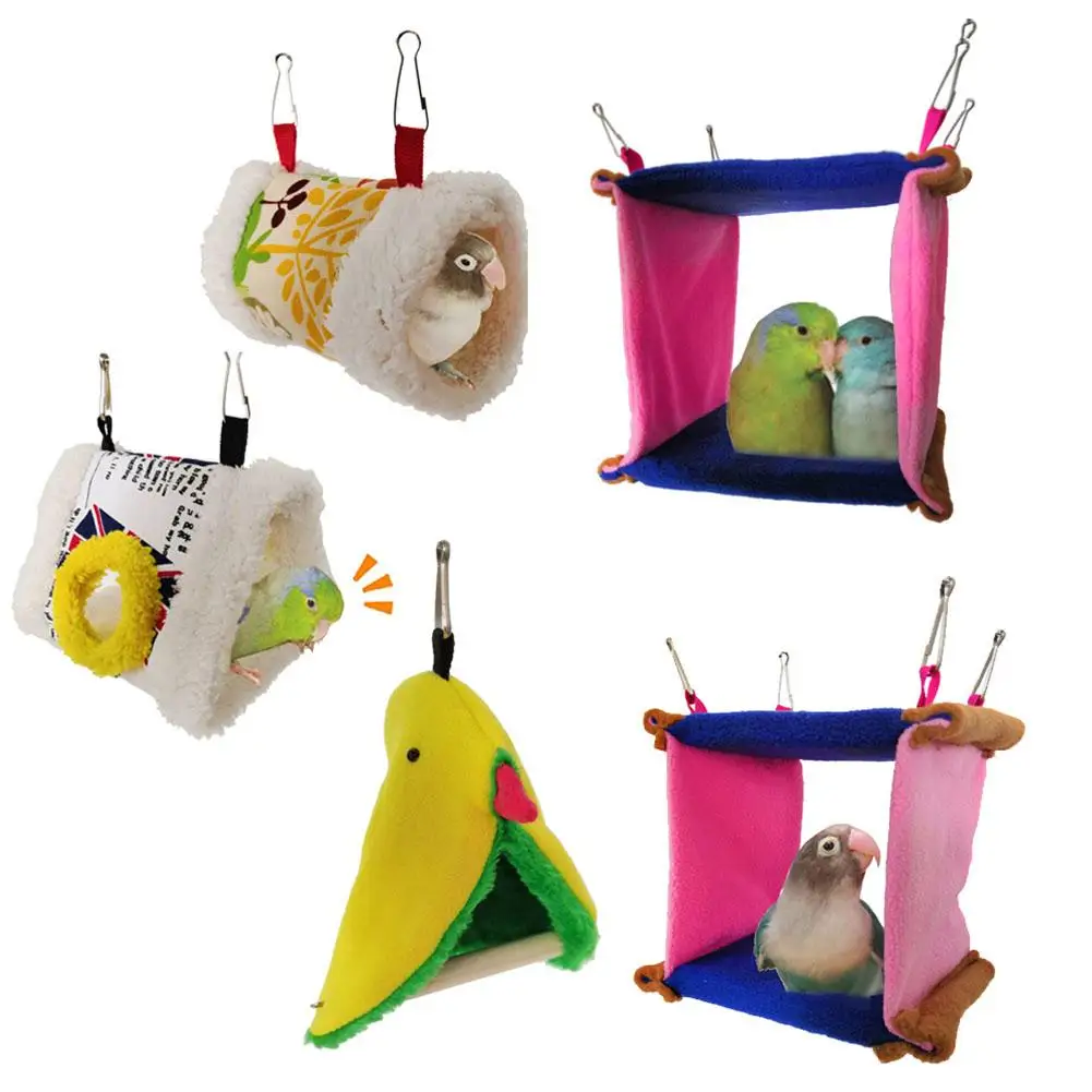 

Square Bird Parrot Nest Soft Plush Bird Parrot Hammock Warm Hanging Bed For Pet Cave Cage Hut Tent Toy House for Small Animals