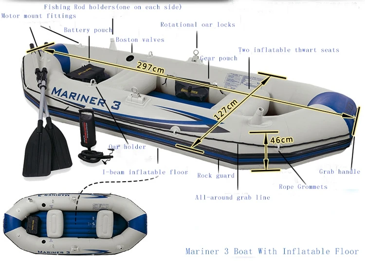 Intex Mariner 3 набора надувные лодки для рыбалки с алюминиевыми веслами/насосом, надувная лодка