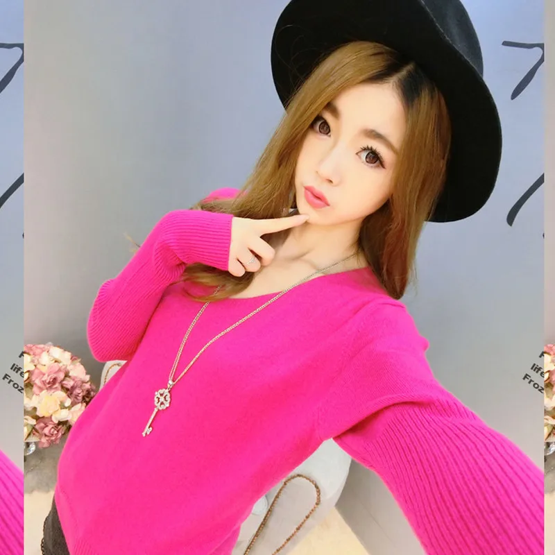 Cashmere sweater loose V collar bat sleeve pure color bottoming knitted big code fashionable | Женская одежда