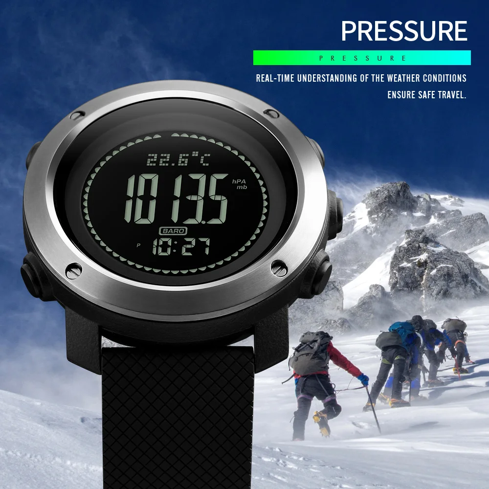 SKMEI Thermometer Mens Sports Watches Compass Watch Thermometer Altimeter Countdown Pressure Men Outdoor Digital Wristwatches