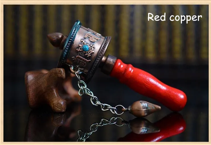 antique red Мини Портативный Тибетский религиозный орнамент, внутри Писания молиться о мире, буддийские шесть слов мантра рука Молитвенное Колесо - Цвет: antique red