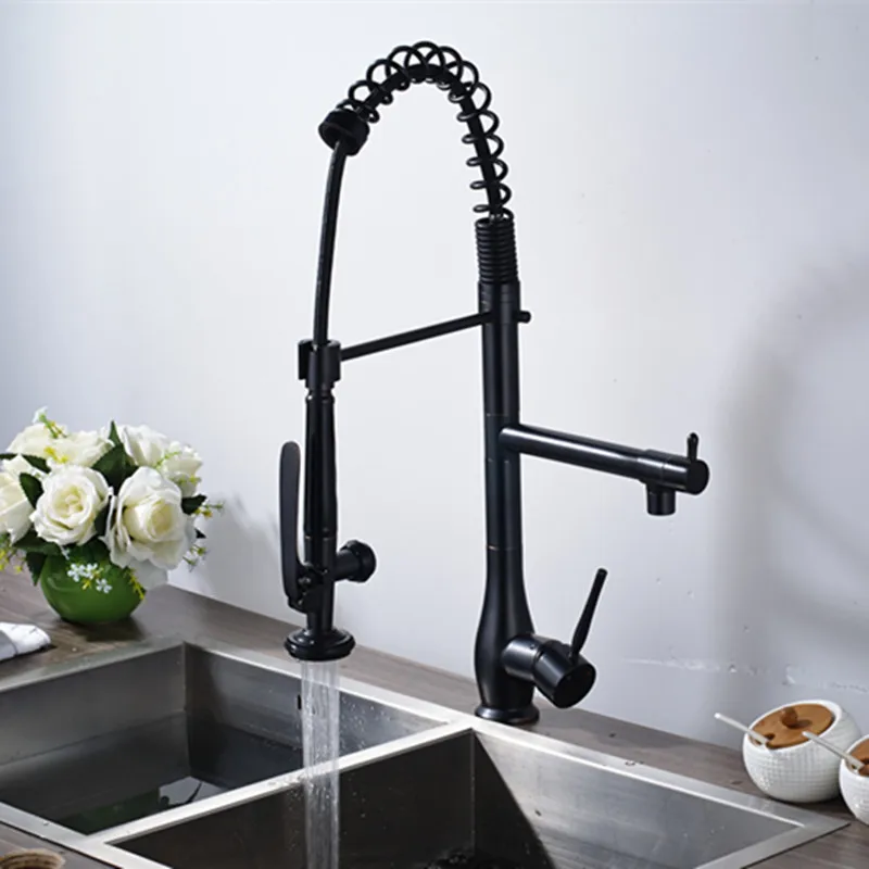 Бронзовый Смеситель с масляной насадкой вращающийся на бортике кухонный кран