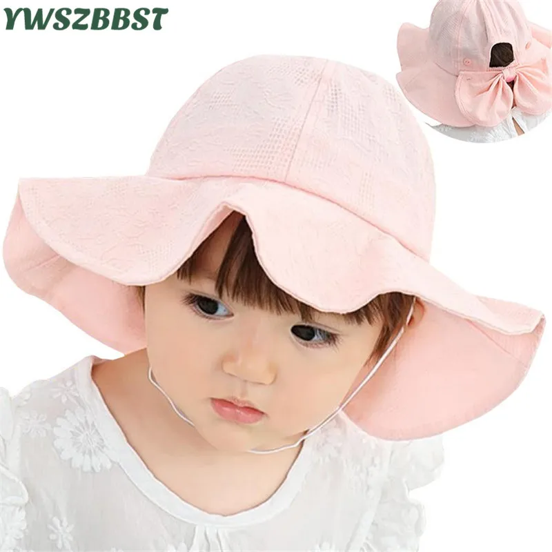 New Baby Summer Hat Outdoor Girl Sun with Bowknot Cotton Caps Children Beach Big Brim Kids Bucket Cap | Детская одежда и обувь