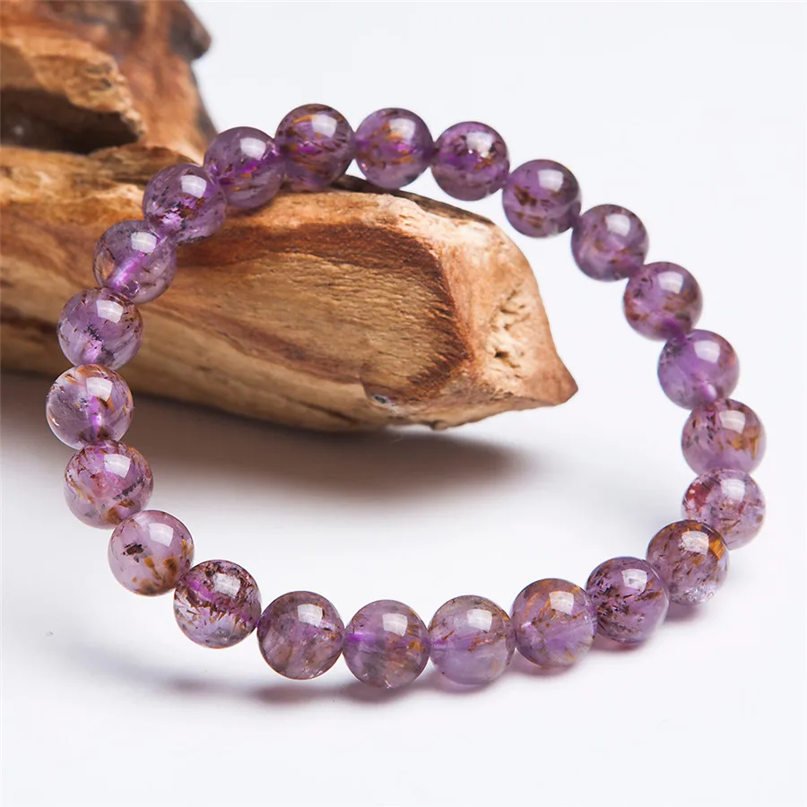 Браслет из круглых бусин из истинного бразильского натурального кацоксенитового рутилового кварца диаметром 8 мм.